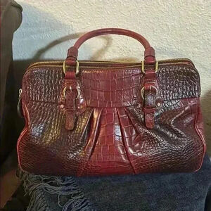 👜Antonio Melani 🇮🇹Large Burgundy Leather Croc Embossed Satchel Handbag